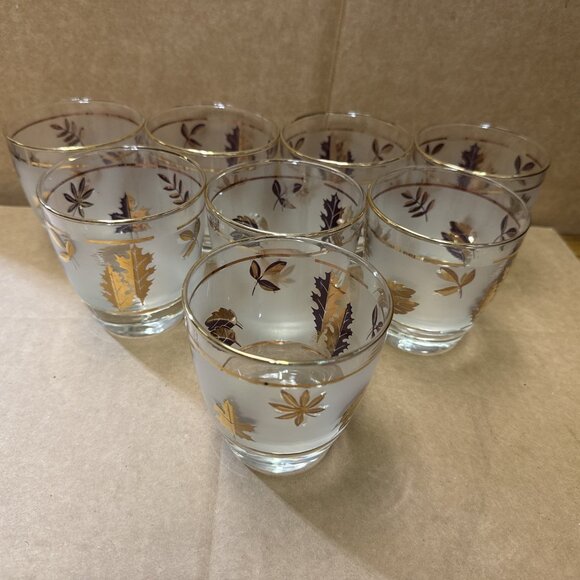 8 Golden Foliage by The Libbey Glass Co. Vintage Gold Trimmed Old Fashioned - Picture 1 of 8
